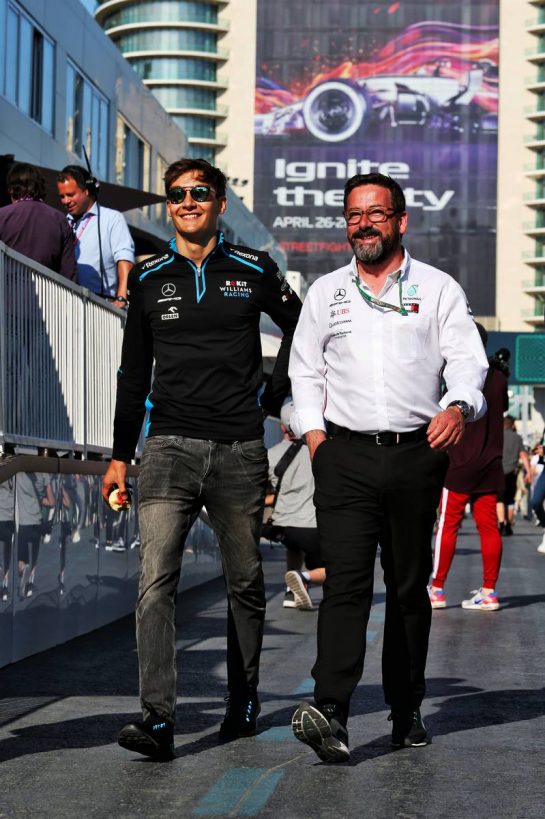 (L to R): George Russell (GBR) Williams Racing with Gwen Lagrue, Head of Mercedes AMG Driver Development.
26.04.2019. Formula 1 World Championship, Rd 4, Azerbaijan Grand Prix, Baku Street Circuit, Azerbaijan, Practice Day.
- www.xpbimages.com, EMail: requests@xpbimages.com - copy of publication required for printed pictures. Every used picture is fee-liable. © Copyright: Moy / XPB Images