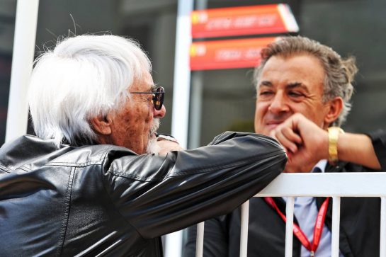 (L to R): Bernie Ecclestone (GBR) with Jean Alesi (FRA).
28.04.2019. Formula 1 World Championship, Rd 4, Azerbaijan Grand Prix, Baku Street Circuit, Azerbaijan, Race Day.
- www.xpbimages.com, EMail: requests@xpbimages.com - copy of publication required for printed pictures. Every used picture is fee-liable. © Copyright: Moy / XPB Images