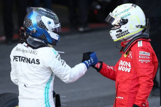 1st place Valtteri Bottas (FIN) Mercedes AMG F1 with 3rd place Sebastian Vettel (GER) Ferrari.28.04.2019. Formula 1 World Championship, Rd 4, Azerbaijan Grand Prix, Baku Street Circuit, Azerbaijan, Race Day.- www.xpbimages.com, EMail: requests@xpbimages.com - copy of publication required for printed pictures. Every used picture is fee-liable. © Copyright: Batchelor / XPB Images