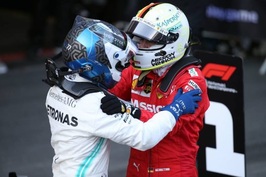1st place Valtteri Bottas (FIN) Mercedes AMG F1 and 3rd place Sebastian Vettel (GER) Ferrari.28.04.2019. Formula 1 World Championship, Rd 4, Azerbaijan Grand Prix, Baku Street Circuit, Azerbaijan, Race Day.- www.xpbimages.com, EMail: requests@xpbimages.com - copy of publication required for printed pictures. Every used picture is fee-liable. © Copyright: Batchelor / XPB Images