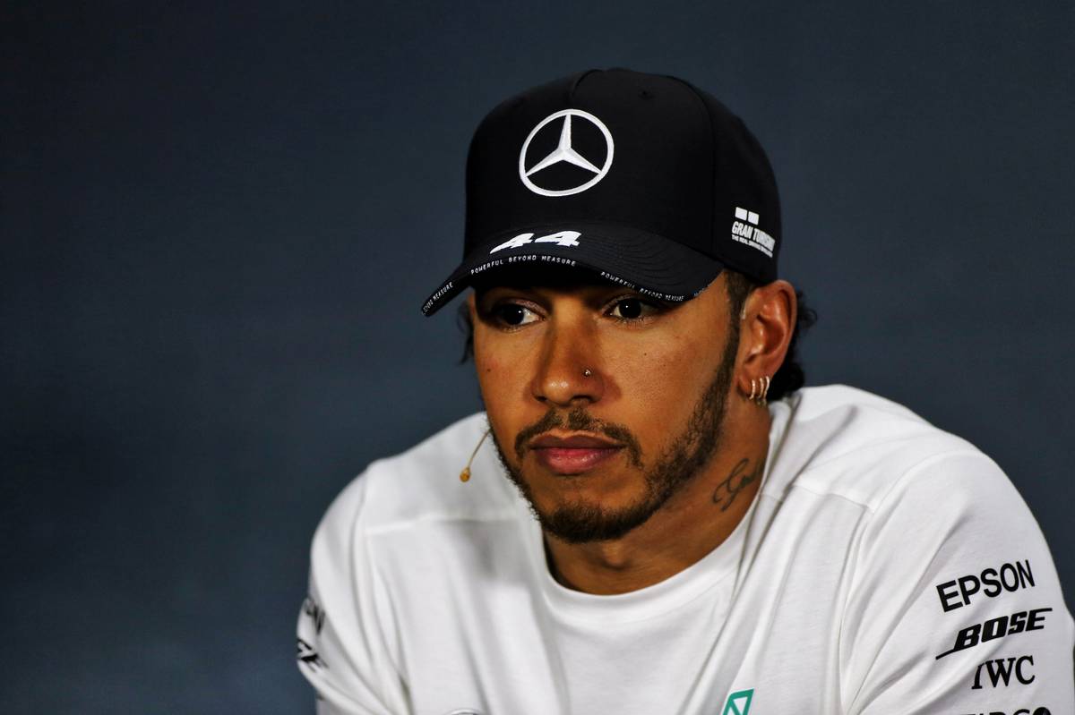 Lewis Hamilton (GBR) Mercedes AMG F1 in the post race FIA Press Conference. 28.04.2019.