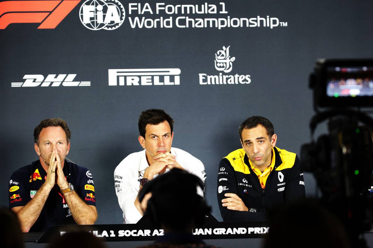 The FIA Press Conference: Christian Horner (GBR) Red Bull Racing Team Principal; Toto Wolff (GER) Mercedes AMG F1 Shareholder and Executive Director; Cyril Abiteboul (FRA) Renault Sport F1 Managing Director.