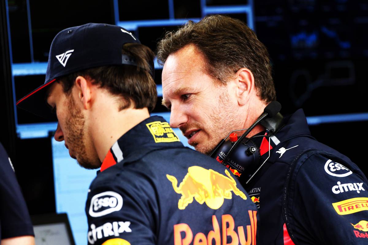 Pierre Gasly (FRA) Red Bull Racing with Christian Horner (GBR) Red Bull Racing Team Principal.