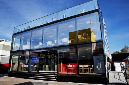 Racing Point F1 Team motorhome.
09.05.2019. Formula 1 World Championship, Rd 5, Spanish Grand Prix, Barcelona, Spain, Preparation Day.
- www.xpbimages.com, EMail: requests@xpbimages.com - copy of publication required for printed pictures. Every used picture is fee-liable. © Copyright: Batchelor / XPB Images