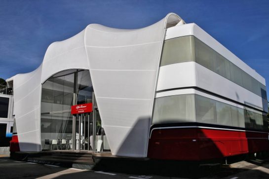 Alfa Romeo Racing motorhome.
09.05.2019. Formula 1 World Championship, Rd 5, Spanish Grand Prix, Barcelona, Spain, Preparation Day.
- www.xpbimages.com, EMail: requests@xpbimages.com - copy of publication required for printed pictures. Every used picture is fee-liable. © Copyright: Batchelor / XPB Images