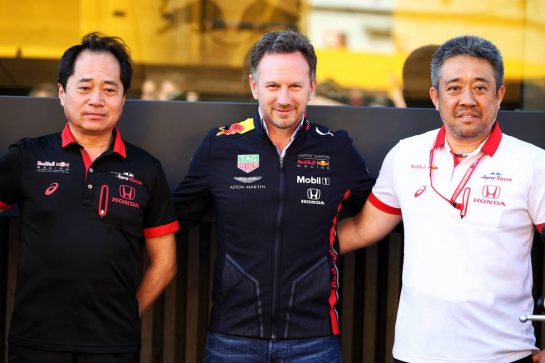 (L to R): Toyoharu Tanabe (JPN) Honda Racing F1 Technical Director; Christian Horner (GBR) Red Bull Racing Team Principal; Masashi Yamamoto (JPN) Honda Racing F1 Managing Director.
09.05.2019. Formula 1 World Championship, Rd 5, Spanish Grand Prix, Barcelona, Spain, Preparation Day.
- www.xpbimages.com, EMail: requests@xpbimages.com - copy of publication required for printed pictures. Every used picture is fee-liable. © Copyright: Batchelor / XPB Images