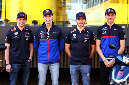 (L to R): Max Verstappen (NLD) Red Bull Racing; Daniil Kvyat (RUS) Scuderia Toro Rosso; Pierre Gasly (FRA) Red Bull Racing; Alexander Albon (THA) Scuderia Toro Rosso.
09.05.2019. Formula 1 World Championship, Rd 5, Spanish Grand Prix, Barcelona, Spain, Preparation Day.
- www.xpbimages.com, EMail: requests@xpbimages.com - copy of publication required for printed pictures. Every used picture is fee-liable. © Copyright: Batchelor / XPB Images