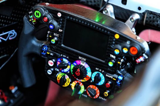 Haas VF-19 steering wheel.
09.05.2019. Formula 1 World Championship, Rd 5, Spanish Grand Prix, Barcelona, Spain, Preparation Day.
- www.xpbimages.com, EMail: requests@xpbimages.com - copy of publication required for printed pictures. Every used picture is fee-liable. © Copyright: Moy / XPB Images