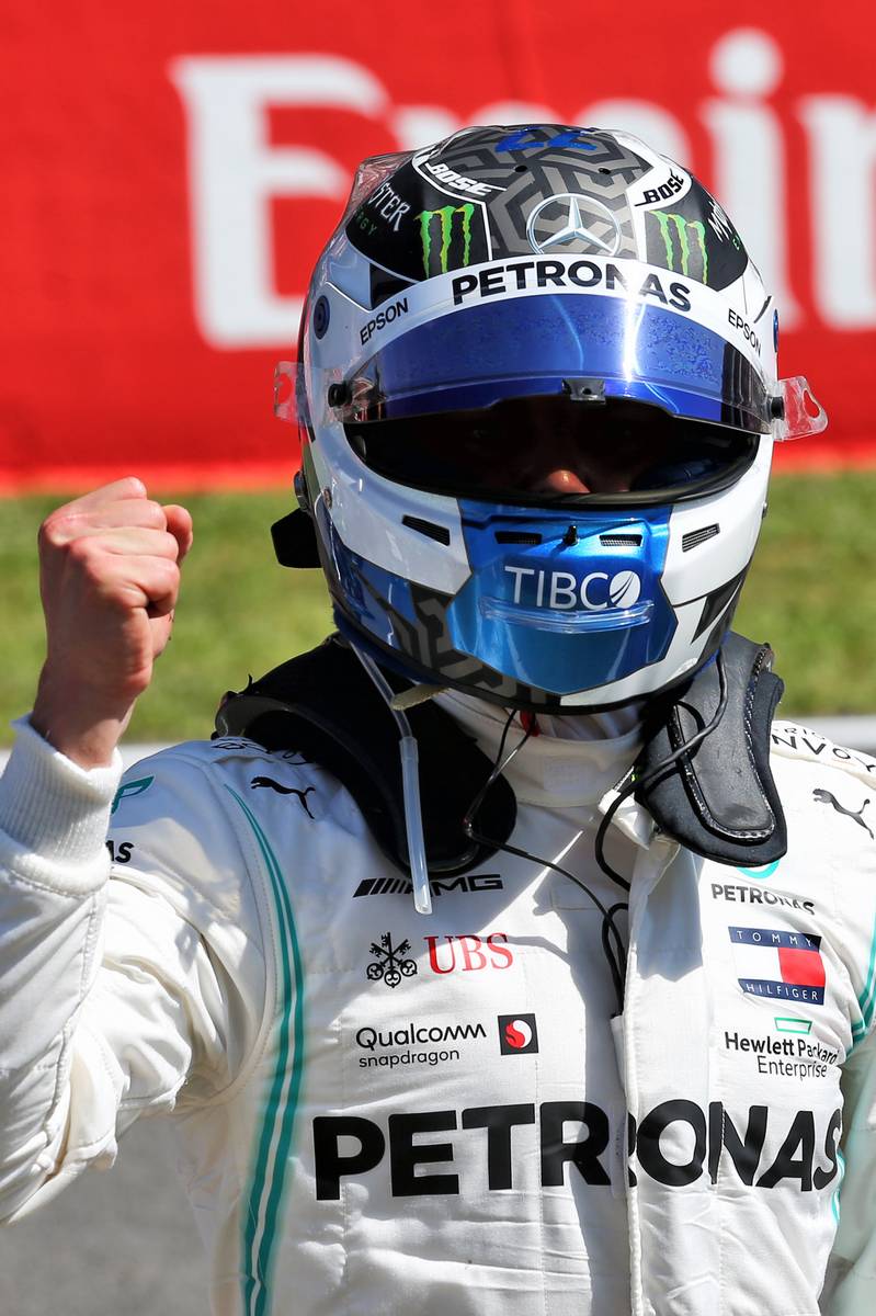 Valtteri Bottas (FIN) Mercedes AMG F1 celebrates his pole position in qualifying parc ferme. 11.05.2019.
