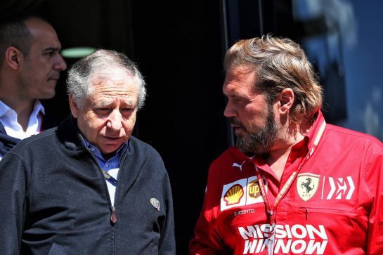(L to R): Jean Todt (FRA) FIA President with Gino Rosato (CDN) Ferrari.
12.05.2019. Formula 1 World Championship, Rd 5, Spanish Grand Prix, Barcelona, Spain, Race Day.
- www.xpbimages.com, EMail: requests@xpbimages.com - copy of publication required for printed pictures. Every used picture is fee-liable. © Copyright: Batchelor / XPB Images