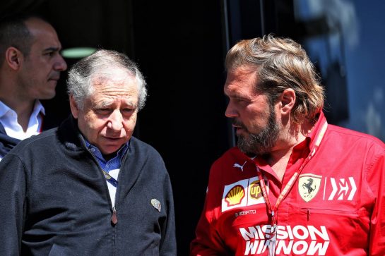 (L to R): Jean Todt (FRA) FIA President with Gino Rosato (CDN) Ferrari.
12.05.2019. Formula 1 World Championship, Rd 5, Spanish Grand Prix, Barcelona, Spain, Race Day.
- www.xpbimages.com, EMail: requests@xpbimages.com - copy of publication required for printed pictures. Every used picture is fee-liable. © Copyright: Batchelor / XPB Images