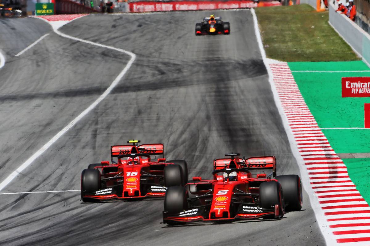 Sebastian Vettel (GER) Ferrari SF90 leads team mate Charles Leclerc (MON) Ferrari SF90.