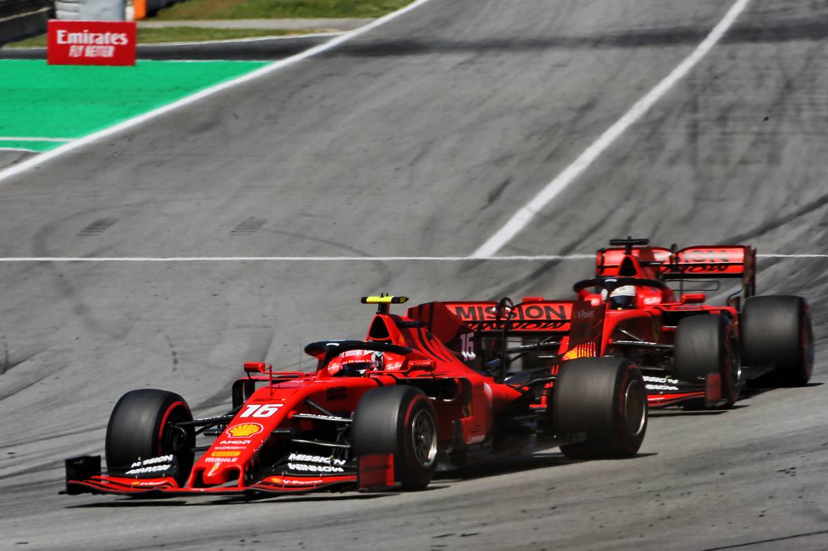 Charles Leclerc (MON) Ferrari SF90 leads team mate Sebastian Vettel (GER) Ferrari SF90.