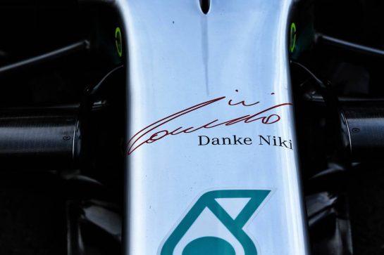 The Mercedes AMG F1 W10 of Lewis Hamilton (GBR) with a tribute to Niki Lauda.
22.05.2019. Formula 1 World Championship, Rd 6, Monaco Grand Prix, Monte Carlo, Monaco, Preparation Day.
- www.xpbimages.com, EMail: requests@xpbimages.com - copy of publication required for printed pictures. Every used picture is fee-liable. © Copyright: Batchelor / XPB Images