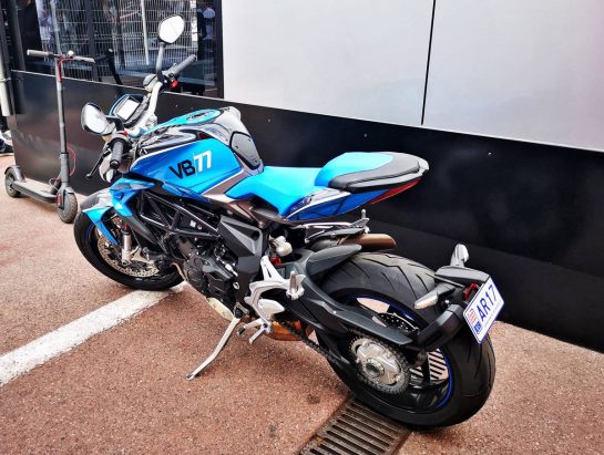 The MV Agusta Brutale of Valtteri Bottas (FIN) Mercedes AMG F1
23.05.2019. Formula 1 World Championship, Rd 6, Monaco Grand Prix, Monte Carlo, Monaco, Practice Day.
- www.xpbimages.com, EMail: requests@xpbimages.com - copy of publication required for printed pictures. Every used picture is fee-liable. © Copyright: Photo4 / XPB Images