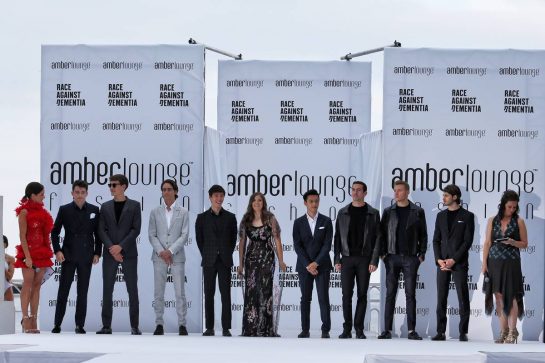 The Amber Lounge Fashion Show (L to R): Natalie Pinkham (GBR) Sky Sports Presenter; Charles Leclerc (MON) Ferrari; George Russell (GBR) Williams Racing; Esteban Gutierrez (MEX) Mercedes AMG F1; Jack Aitken (GBR) / (KOR) Renault F1 Team Test Driver; Tatiana Calderon (COL) Alfa Romeo Racing Development Driver; Guanyu Zhou (CHN) Renault F1 Team Test and Development Driver; Nicholas Latifi (CDN) Williams Racing Test and Development Driver; Sergey Sirotkin (RUS) Renault F1 Team Reserve Driver; Antonio Giovinazzi (ITA) Alfa Romeo Racing; Lee McKenzie (GBR).
24.05.2019. Formula 1 World Championship, Rd 6, Monaco Grand Prix, Monte Carlo, Monaco, Friday.
- www.xpbimages.com, EMail: requests@xpbimages.com - copy of publication required for printed pictures. Every used picture is fee-liable. © Copyright: Moy / XPB Images