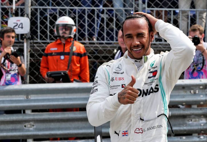 Race winner Lewis Hamilton (GBR) Mercedes AMG F1 celebrates in qualifying parc ferme.