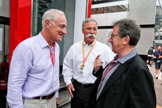 (L to R): Greg Maffei (USA) Liberty Media Corporation President and Chief Executive Officer with Chase Carey (USA) Formula One Group Chairman and Louis Camilleri (ITA) Ferrari Chief Executive Officer.
26.05.2019. Formula 1 World Championship, Rd 6, Monaco Grand Prix, Monte Carlo, Monaco, Race Day.
- www.xpbimages.com, EMail: requests@xpbimages.com - copy of publication required for printed pictures. Every used picture is fee-liable. © Copyright: Moy / XPB Images