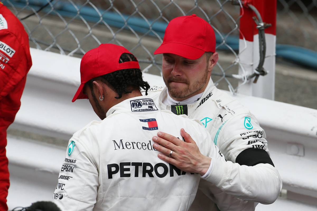 Lewis Hamilton (GBR) Mercedes AMG F1 W10 and Valtteri Bottas (FIN) Mercedes AMG F1 W10.