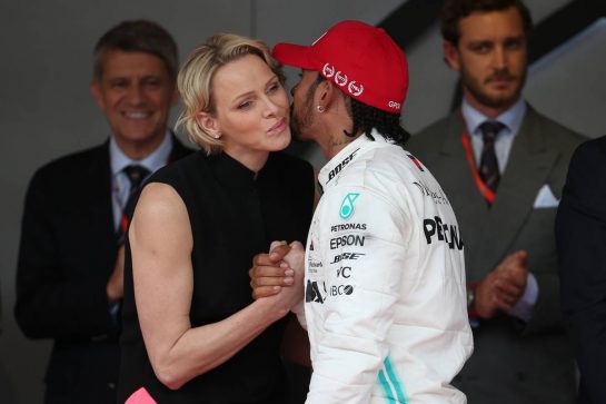 Princess Charlene of Monaco with Lewis Hamilton (GBR) Mercedes AMG F1 W10.26.05.2019. Formula 1 World Championship, Rd 6, Monaco Grand Prix, Monte Carlo, Monaco, Race Day.- www.xpbimages.com, EMail: requests@xpbimages.com - copy of publication required for printed pictures. Every used picture is fee-liable. © Copyright: Batchelor / XPB Images