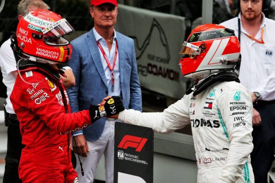 (L to R): Sebastian Vettel (GER) Ferrari celebrates his second position with race winner Lewis Hamilton (GBR) Mercedes AMG F1.
26.05.2019. Formula 1 World Championship, Rd 6, Monaco Grand Prix, Monte Carlo, Monaco, Race Day.
- www.xpbimages.com, EMail: requests@xpbimages.com - copy of publication required for printed pictures. Every used picture is fee-liable. © Copyright: Moy / XPB Images