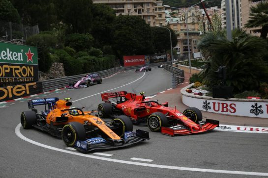 Lando Norris (GBR) McLaren MCL34 and Charles Leclerc (MON) Ferrari SF90.
26.05.2019. Formula 1 World Championship, Rd 6, Monaco Grand Prix, Monte Carlo, Monaco, Race Day.
- www.xpbimages.com, EMail: requests@xpbimages.com - copy of publication required for printed pictures. Every used picture is fee-liable. © Copyright: Batchelor / XPB Images
