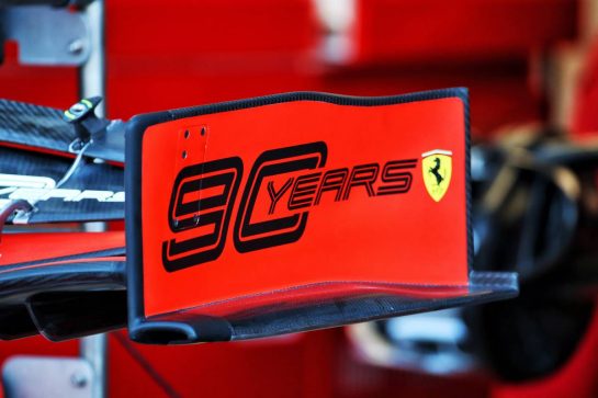 Ferrari SF90 front wing detail - 90 Years branding.
06.06.2019. Formula 1 World Championship, Rd 7, Canadian Grand Prix, Montreal, Canada, Preparation Day.
- www.xpbimages.com, EMail: requests@xpbimages.com - copy of publication required for printed pictures. Every used picture is fee-liable. © Copyright: Batchelor / XPB Images