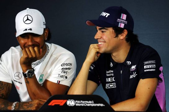 (L to R): Lewis Hamilton (GBR) Mercedes AMG F1 and Lance Stroll (CDN) Racing Point F1 Team in the FIA Press Conference.
06.06.2019. Formula 1 World Championship, Rd 7, Canadian Grand Prix, Montreal, Canada, Preparation Day.
- www.xpbimages.com, EMail: requests@xpbimages.com - copy of publication required for printed pictures. Every used picture is fee-liable. © Copyright: Photo4 / XPB Images