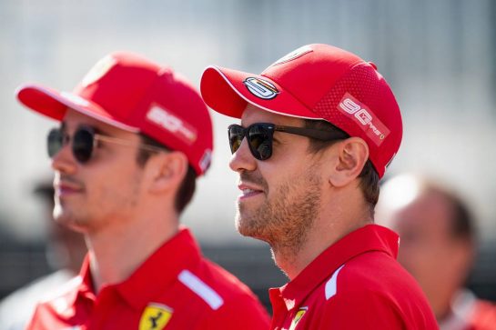 Sebastian Vettel (GER) Ferrari with Charles Leclerc (MON) Ferrari.
06.06.2019. Formula 1 World Championship, Rd 7, Canadian Grand Prix, Montreal, Canada, Preparation Day.
- www.xpbimages.com, EMail: requests@xpbimages.com - copy of publication required for printed pictures. Every used picture is fee-liable. © Copyright: Price / XPB Images