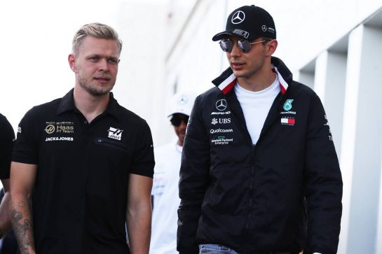 (L to R): Kevin Magnussen (DEN) Haas F1 Team with Esteban Ocon (FRA) Mercedes AMG F1 Reserve Driver.
07.06.2019. Formula 1 World Championship, Rd 5, Spanish Grand Prix, Barcelona, Spain, Practice Day.
- www.xpbimages.com, EMail: requests@xpbimages.com - copy of publication required for printed pictures. Every used picture is fee-liable. © Copyright: Batchelor / XPB Images