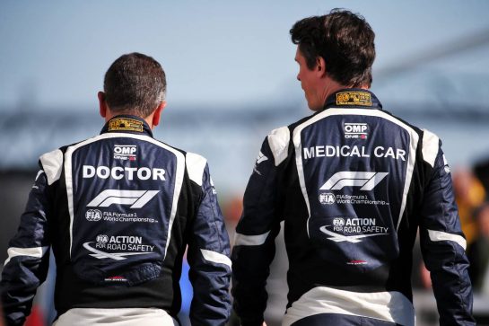 (L to R): Dr Ian Roberts (GBR) FIA Doctor with Alan Van Der Merwe (RSA) FIA Medical Car Driver.
08.06.2019. Formula 1 World Championship, Rd 7, Canadian Grand Prix, Montreal, Canada, Qualifying Day.
- www.xpbimages.com, EMail: requests@xpbimages.com - copy of publication required for printed pictures. Every used picture is fee-liable. © Copyright: Batchelor / XPB Images