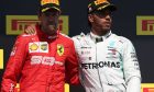 1st place Lewis Hamilton (GBR) Mercedes AMG F1 W10 with 2nd place Sebastian Vettel (GER) Ferrari SF90. 09.06.2019.