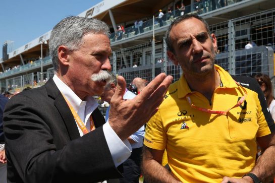 Chase Carey (USA) Formula One Group Chairman and Cyril Abiteboul (FRA) Renault Sport F1 Managing Director.
09.06.2019. Formula 1 World Championship, Rd 7, Canadian Grand Prix, Montreal, Canada, Race Day.
- www.xpbimages.com, EMail: requests@xpbimages.com - copy of publication required for printed pictures. Every used picture is fee-liable. © Copyright: Batchelor / XPB Images