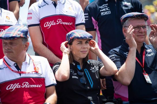 (L to R): Frederic Vasseur (FRA) Alfa Romeo Racing Team Principal; Claire Williams (GBR) Williams Racing Deputy Team Principal; and Otmar Szafnauer (USA) Racing Point F1 Team Principal and CEO, celebrate the 80th birthday of Jackie Stewart (GBR).
23.06.2019. Formula 1 World Championship, Rd 8, French Grand Prix, Paul Ricard, France, Race Day.
 - www.xpbimages.com, EMail: requests@xpbimages.com - copy of publication required for printed pictures. Every used picture is fee-liable. © Copyright: Bearne / XPB Images