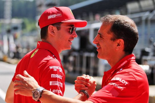 (L to R): Charles Leclerc (MON) Ferrari with Marc Gene (ESP) Ferrari Test Driver.
27.06.2019. Formula 1 World Championship, Rd 9, Austrian Grand Prix, Spielberg, Austria, Preparation Day.
- www.xpbimages.com, EMail: requests@xpbimages.com - copy of publication required for printed pictures. Every used picture is fee-liable. © Copyright: Moy / XPB Images
