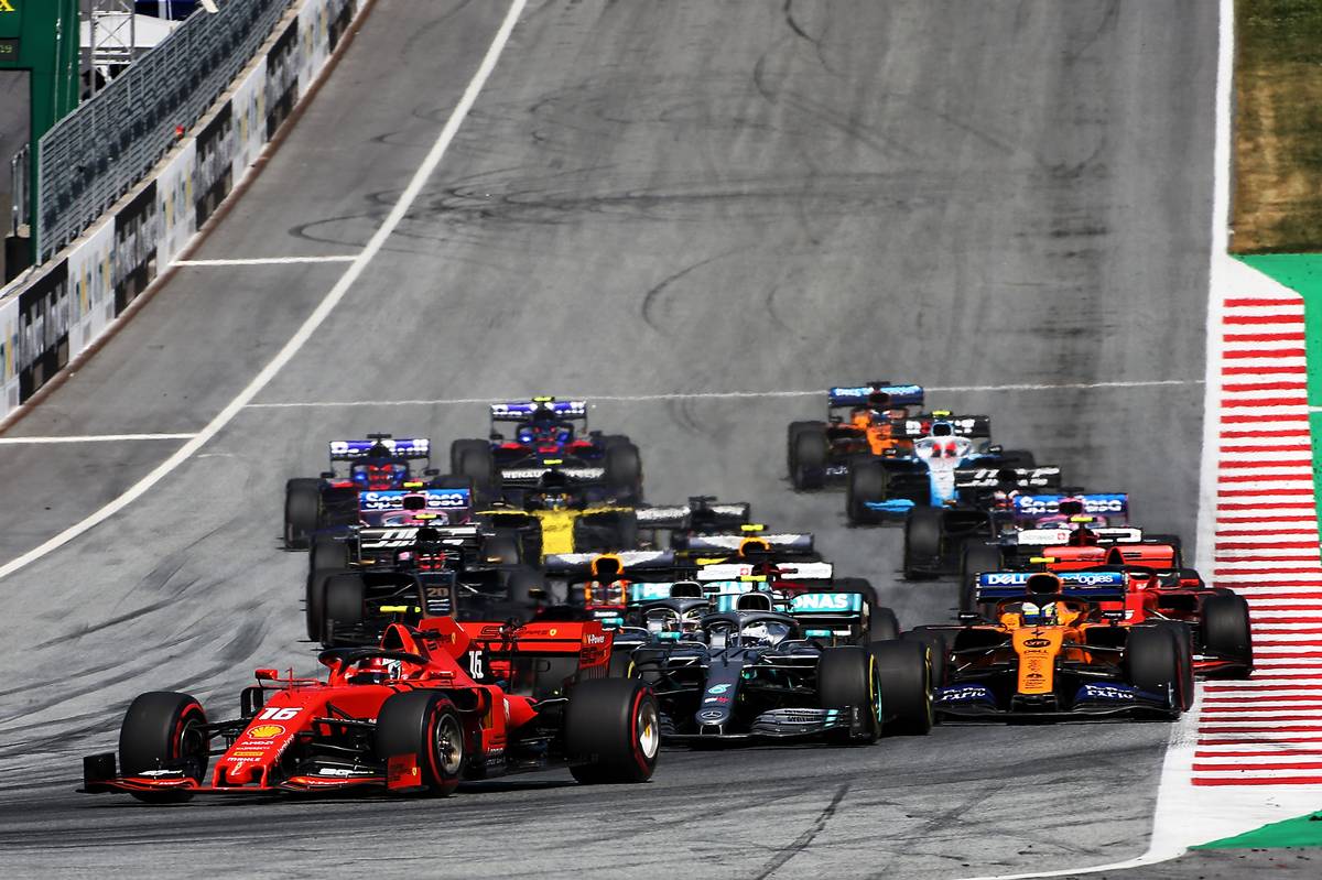 Charles Leclerc (MON) Ferrari SF90 leads at the start of the race.