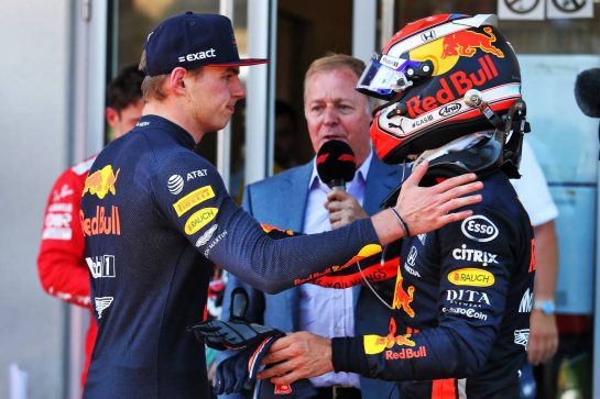 Race winner Max Verstappen (NLD) Red Bull Racing with team mate Pierre Gasly (FRA) Red Bull Racing in parc ferme.
30.06.2019 Formula 1 World Championship, Rd 9, Austrian Grand Prix, Spielberg, Austria, Race Day.
- www.xpbimages.com, EMail: requests@xpbimages.com - copy of publication required for printed pictures. Every used picture is fee-liable. © Copyright: Moy / XPB Images