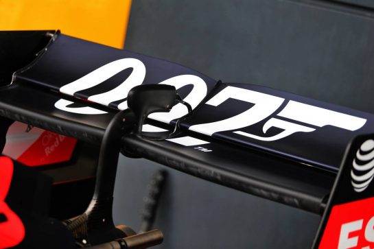 Red Bull Racing RB15 - 007 James Bond branding.
11.07.2019. Formula 1 World Championship, Rd 10, British Grand Prix, Silverstone, England, Preparation Day.
- www.xpbimages.com, EMail: requests@xpbimages.com - copy of publication required for printed pictures. Every used picture is fee-liable. © Copyright: Moy / XPB Images