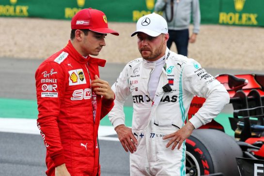 (L to R): third placed Charles Leclerc (MON) Ferrari with pole sitter Valtteri Bottas (FIN) Mercedes AMG F1 in qualifying parc ferme.
13.07.2019. Formula 1 World Championship, Rd 10, British Grand Prix, Silverstone, England, Qualifying Day.
- www.xpbimages.com, EMail: requests@xpbimages.com - copy of publication required for printed pictures. Every used picture is fee-liable. © Copyright: Batchelor / XPB Images