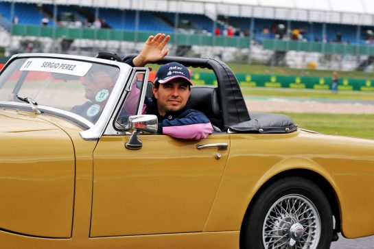 Sergio Perez (MEX) Racing Point F1 Team on the drivers parade.
14.07.2019. Formula 1 World Championship, Rd 10, British Grand Prix, Silverstone, England, Race Day.
- www.xpbimages.com, EMail: requests@xpbimages.com - copy of publication required for printed pictures. Every used picture is fee-liable. © Copyright: Davenport / XPB Images