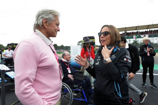 (L to R): Michael Douglas (USA) Actor with Claire Williams (GBR) Williams Racing Deputy Team Principal on the grid.
14.07.2019. Formula 1 World Championship, Rd 10, British Grand Prix, Silverstone, England, Race Day.
- www.xpbimages.com, EMail: requests@xpbimages.com - copy of publication required for printed pictures. Every used picture is fee-liable. © Copyright: Bearne / XPB Images