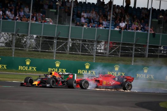 Sebastian Vettel (GER) Ferrari SF90 crashes into the back of Max Verstappen (NLD) Red Bull Racing RB15.
14.07.2019. Formula 1 World Championship, Rd 10, British Grand Prix, Silverstone, England, Race Day.
- www.xpbimages.com, EMail: requests@xpbimages.com - copy of publication required for printed pictures. Every used picture is fee-liable. © Copyright: Batchelor / XPB Images