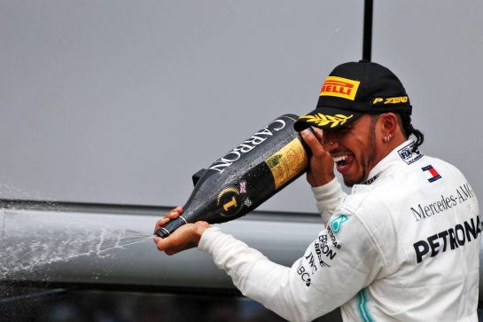 Race winner Lewis Hamilton (GBR) Mercedes AMG F1 celebrates on the podium.
14.07.2019. Formula 1 World Championship, Rd 10, British Grand Prix, Silverstone, England, Race Day.
- www.xpbimages.com, EMail: requests@xpbimages.com - copy of publication required for printed pictures. Every used picture is fee-liable. © Copyright: Moy / XPB Images
