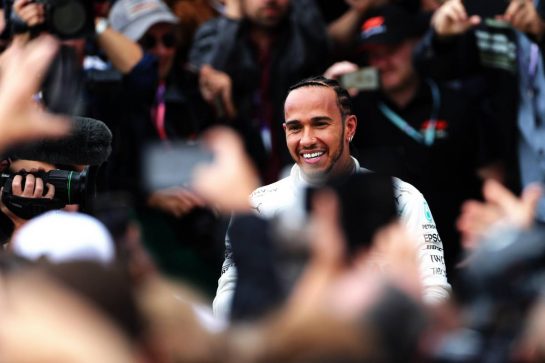 Race winner Lewis Hamilton (GBR) Mercedes AMG F1 celebrates in parc ferme.
14.07.2019. Formula 1 World Championship, Rd 10, British Grand Prix, Silverstone, England, Race Day.
 - www.xpbimages.com, EMail: requests@xpbimages.com - copy of publication required for printed pictures. Every used picture is fee-liable. © Copyright: Bearne / XPB Images