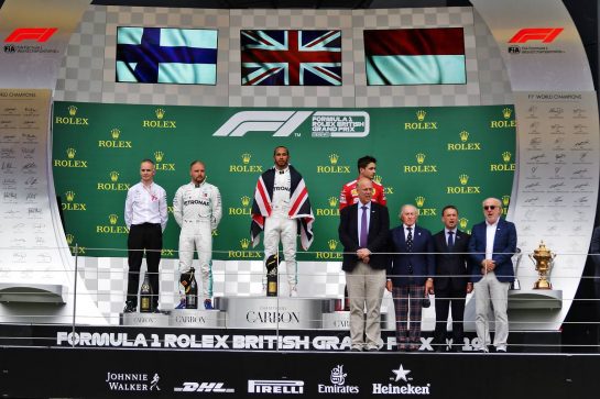The podium (L to R): Valtteri Bottas (FIN) Mercedes AMG F1, second; Lewis Hamilton (GBR) Mercedes AMG F1, race winner; Charles Leclerc (MON) Ferrari, third.
14.07.2019. Formula 1 World Championship, Rd 10, British Grand Prix, Silverstone, England, Race Day.
- www.xpbimages.com, EMail: requests@xpbimages.com - copy of publication required for printed pictures. Every used picture is fee-liable. © Copyright: Bearne / XPB Images
