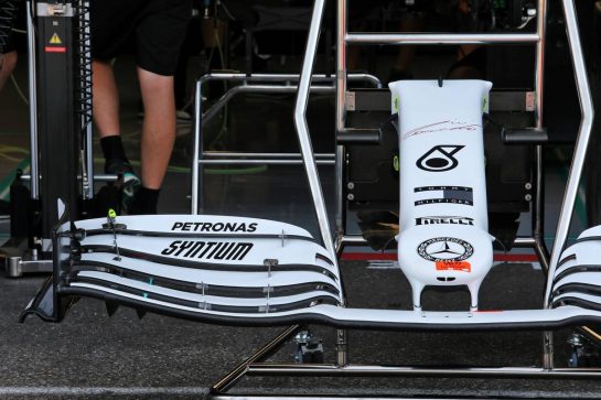 Mercedes AMG F1 front wing with special livery.
25.07.2019. Formula 1 World Championship, Rd 11, German Grand Prix, Hockenheim, Germany, Preparation Day.
- www.xpbimages.com, EMail: requests@xpbimages.com - copy of publication required for printed pictures. Every used picture is fee-liable. © Copyright: Moy / XPB Images