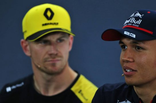 Alexander Albon (THA) Scuderia Toro Rosso and Nico Hulkenberg (GER) Renault F1 Team in the FIA Press Conference.
25.07.2019. Formula 1 World Championship, Rd 11, German Grand Prix, Hockenheim, Germany, Preparation Day.
- www.xpbimages.com, EMail: requests@xpbimages.com - copy of publication required for printed pictures. Every used picture is fee-liable. © Copyright: Moy / XPB Images