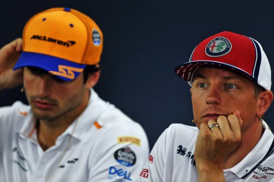 Kimi Raikkonen (FIN) Alfa Romeo Racing and Carlos Sainz Jr (ESP) McLaren in the FIA Press Conference.
25.07.2019. Formula 1 World Championship, Rd 11, German Grand Prix, Hockenheim, Germany, Preparation Day.
- www.xpbimages.com, EMail: requests@xpbimages.com - copy of publication required for printed pictures. Every used picture is fee-liable. © Copyright: Moy / XPB Images