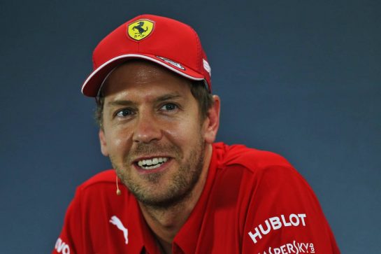 Sebastian Vettel (GER) Ferrari in the FIA Press Conference.
25.07.2019. Formula 1 World Championship, Rd 11, German Grand Prix, Hockenheim, Germany, Preparation Day.
- www.xpbimages.com, EMail: requests@xpbimages.com - copy of publication required for printed pictures. Every used picture is fee-liable. © Copyright: Moy / XPB Images