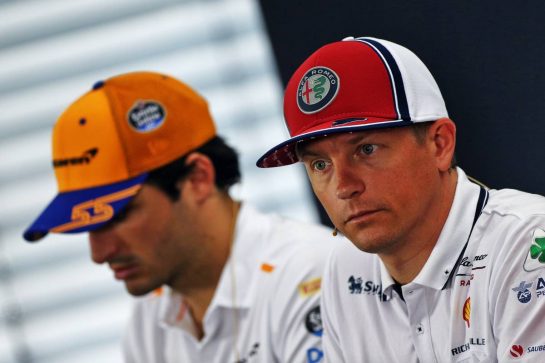 Kimi Raikkonen (FIN) Alfa Romeo Racing and Carlos Sainz Jr (ESP) McLaren in the FIA Press Conference.
25.07.2019. Formula 1 World Championship, Rd 11, German Grand Prix, Hockenheim, Germany, Preparation Day.
- www.xpbimages.com, EMail: requests@xpbimages.com - copy of publication required for printed pictures. Every used picture is fee-liable. © Copyright: Moy / XPB Images